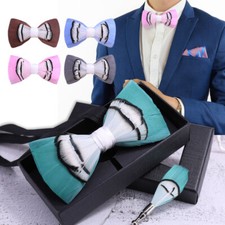Feather Bow Tie Men White Gold Floral Luxury Bowtie Wedding Groom Party Wear NEW