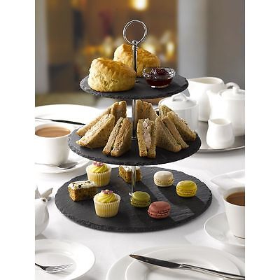 3 Tier Natural Slate Cake Stand Afternoon Tea Wedding Plates Party Tableware Ebay