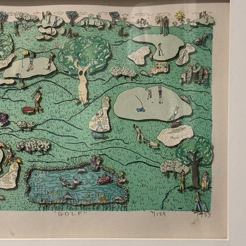 James Rizzi Golf Vintage 1983 Hand Signed 3/125 3-D Serigraph Pop Art with COA - Picture 3 of 17