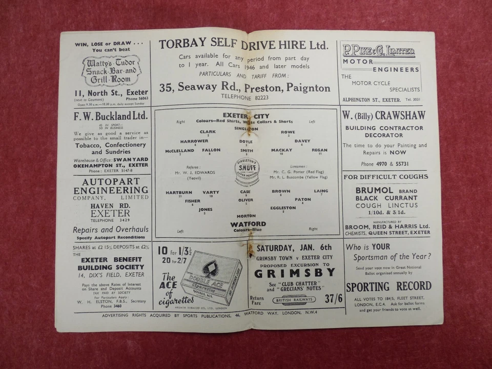 EXETER CITY v WATFORD | 1950/1951 | DIV. 3 (SOUTH) | 23 DEC 1950 | UK FREEPOST - Image 4 of 4