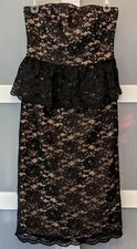 MM Couture Black Strapless Lace and Peplum Cocktail Dress - Size Medium