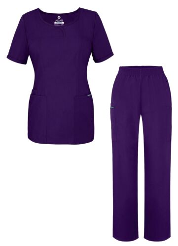 Adar Universal Women's Scrub Set - V-neck Scrub Top and Elastic Pull Scrub Pants - Picture 50 of 84
