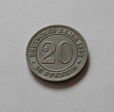 KAISERREICH: 20 Pfennig 1892 E, J. 14, fast stempelglanz, RAR !!!