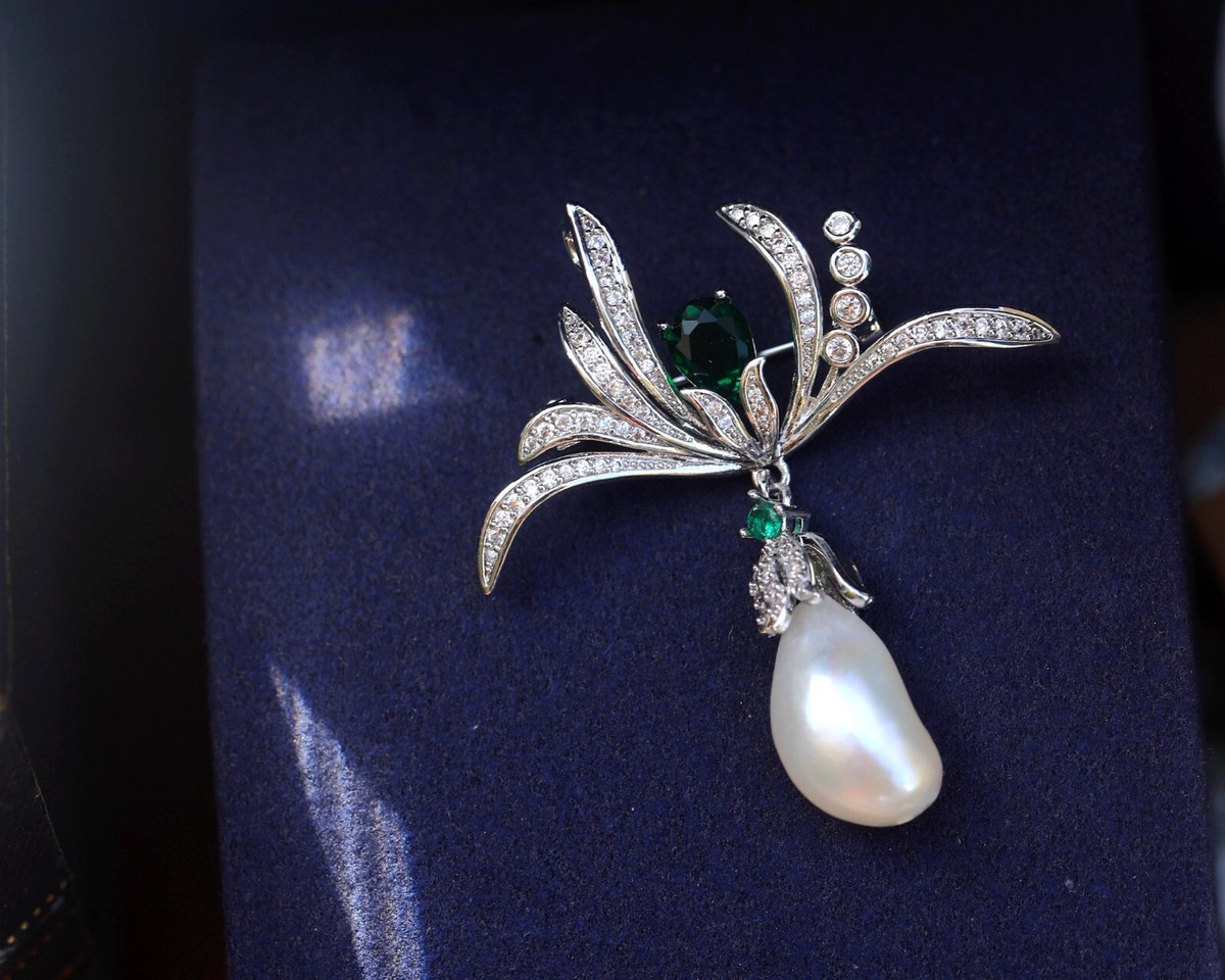 アクセサリー silver brooch with pearl Sterling Silver Pearl Brooch Womens, Vintage 1960s 3D Style