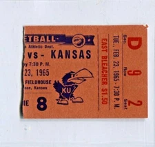 NEBRASKA v KANSAS JAYHAWKS - Feb 23 1965 Basketball Vintage Ticket Stub