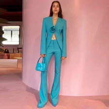 Occident Runway Womens 2pcs Sets Slim Fit Suit Jacket Pants Bootcut Trousers New