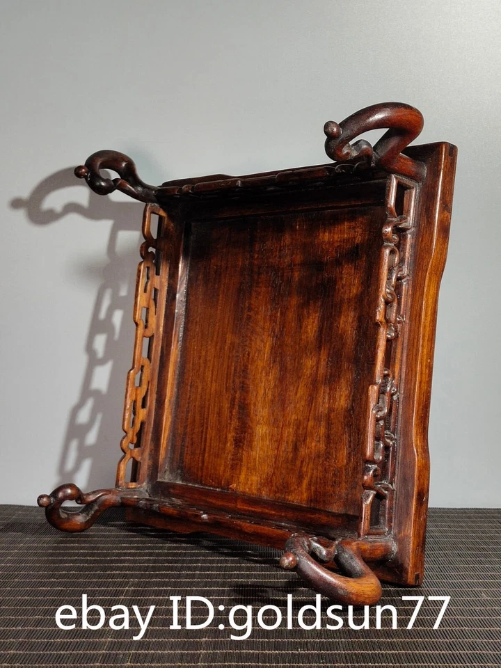 Mesa cuadrada de diez mil palabras de madera Huanghuali antigüedades chinas raras de 12,4"" Foto 4 de 4