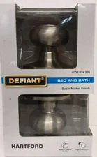 Defiant Hartford Bed and Bath Door Knob Satin Nickel 1008 974 326 NEW