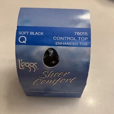 Leggs Sheer Comfort Control Top Pantyhose Size Q Queen Soft Black Enhanced Toe 