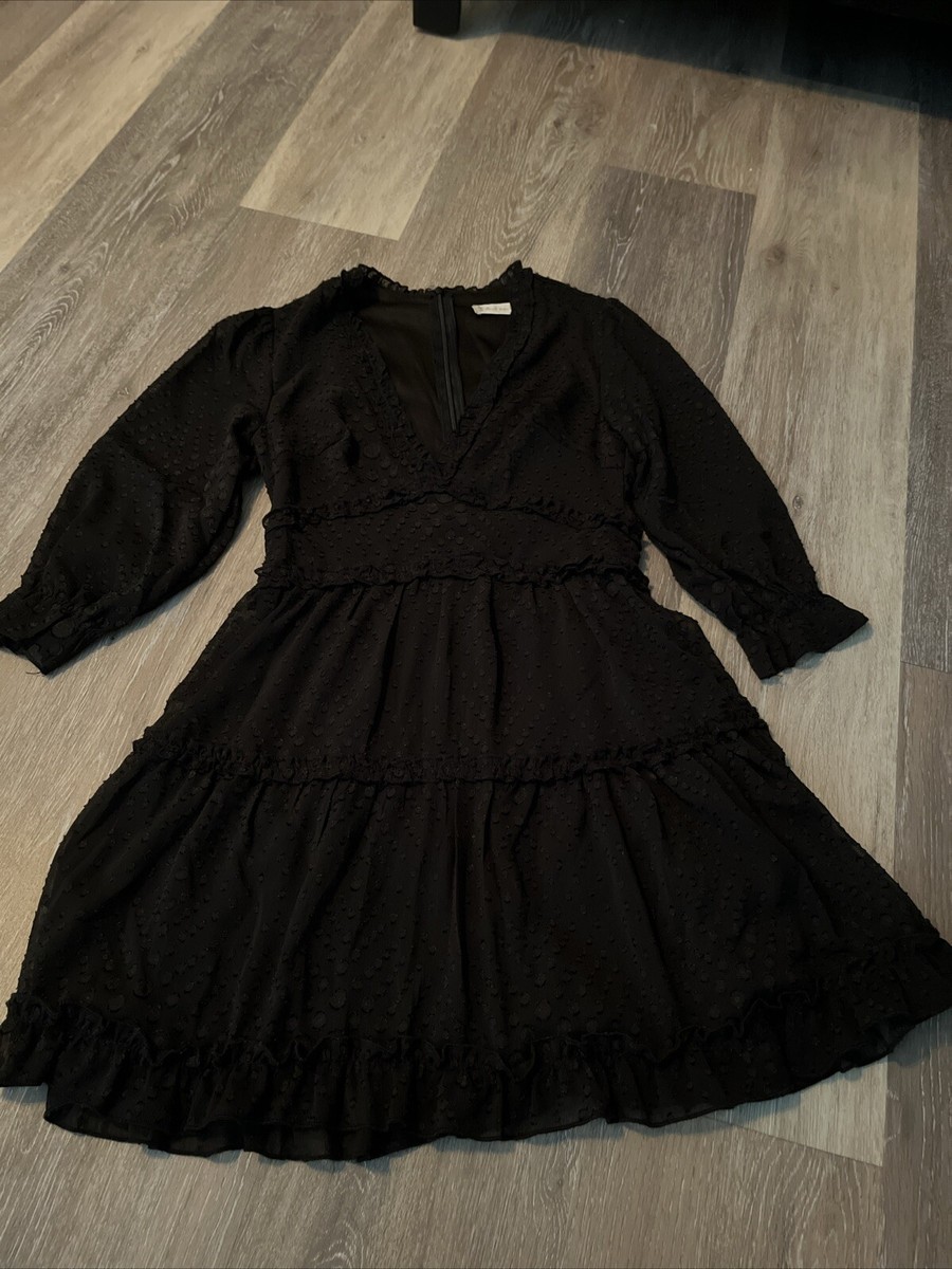 Altar'd State Dress Women X-Small Black 3/4 Sleeves Back Zip Ruffle Detail  Eoc