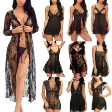 Black-Women-Sexy-Lingerie-Sleepwear-Lace-Panties-Underwear-Nightwear-Babydoll
