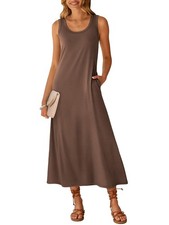 Women's Coffee Maxi Dresses for Sale Long Casual Summer Online Medium Size