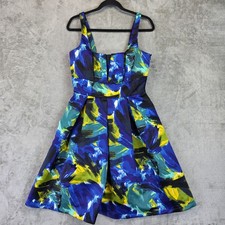 Calvin Klein Dress Womens M Blue Green Abstract Fit & Flare Pleated Sleeveless