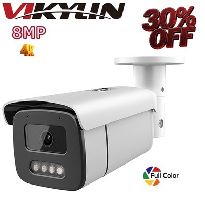 VIKYLIN 7/24 recording Full Color Bullet POE 8MP 4K security camera Mic Outdoor