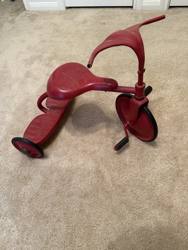 Rare Antique Childs Tricycle Red Batwing Handlebar Metal Wheels Unmarked 16 In