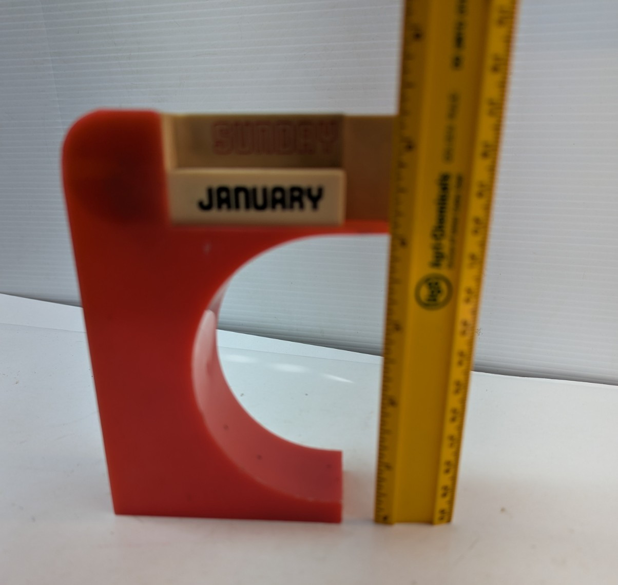 Vintage Mid Century MCM Mod Perpetual Flip Calendar Red Plastic Hong Kong