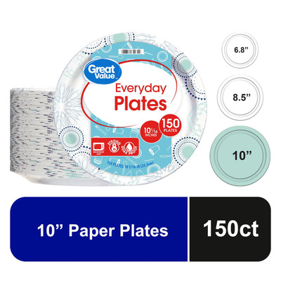 Disposable Paper Plates, 10'', 150 Count