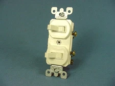 Leviton Almond Double Wall Light Switch Duplex Toggle 15A Single Pole 5224-2A