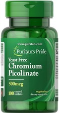 Puritan's Pride Chromium Picolinate 500 mcg Yeast Free - 100 Tablets