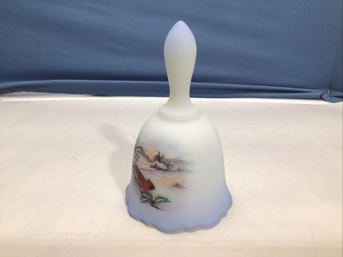Fenton Satin Glass Bell Birds of Winter Cardinal in Churchyard 0688/4500 5.75” - Picture 2 of 10