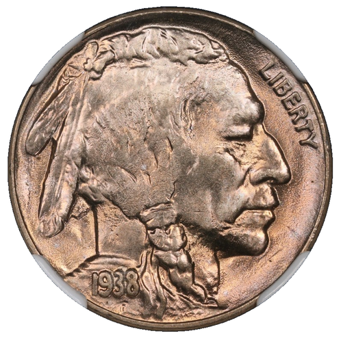 1938-D Buffalo Nickel NGC MS-66 Toned End Roll Album Toning Red Orange