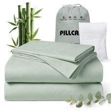 Cooling Sheet Set King Organic Tencel Viscose Bamboo Sea Glass Hypoallergenic