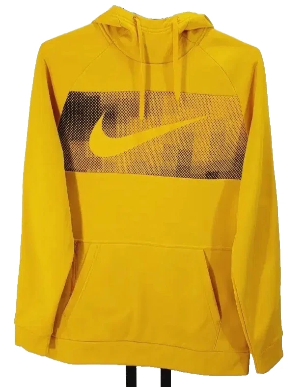 Nike Therma Dri-Fit Dot Matrix Pullover Hoodie Size M Yellow Black CU7827 743