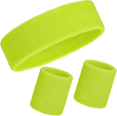 3 Pcs Sweatbands Set 80S 90S Neon Sports Headband Tennis Striped Sweat Band Spor