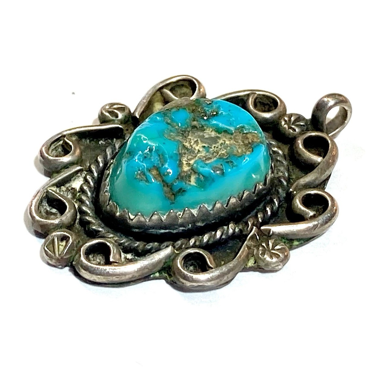 #743 Raw Turquoise In Sterling Silver Pendant! Native American Hand Made View 2