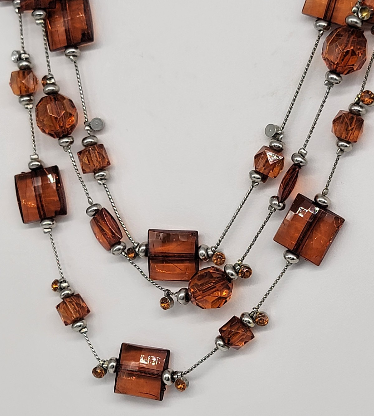 Amber Brown Acrylic Beaded Statement Necklace Lay… - image 9