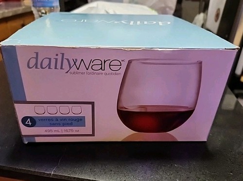 DailyWare Stemless Clear Wine Glasses, 16.75  oz/495ml, Set of 4 Brand New! - Picture 1 of 3