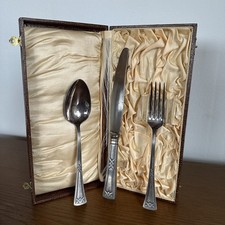 3 Teiliges Besteckset Jugendstil Heinrich Erbe Ideal versilbert Box Schmalkalden