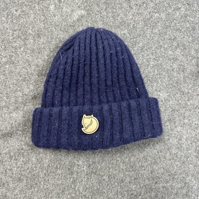 Fjallraven Byron Hat Navy Rib Knit Beanie OS Fox Logo Wool Blend