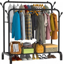 Heavy Duty Double Clothes Rail Hanging Rack Garment Display Stand  Shoes Storage