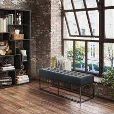 Image of Maverick Ottoman Bench Seat in Grey Chenille with Black Metal Base - 120cm