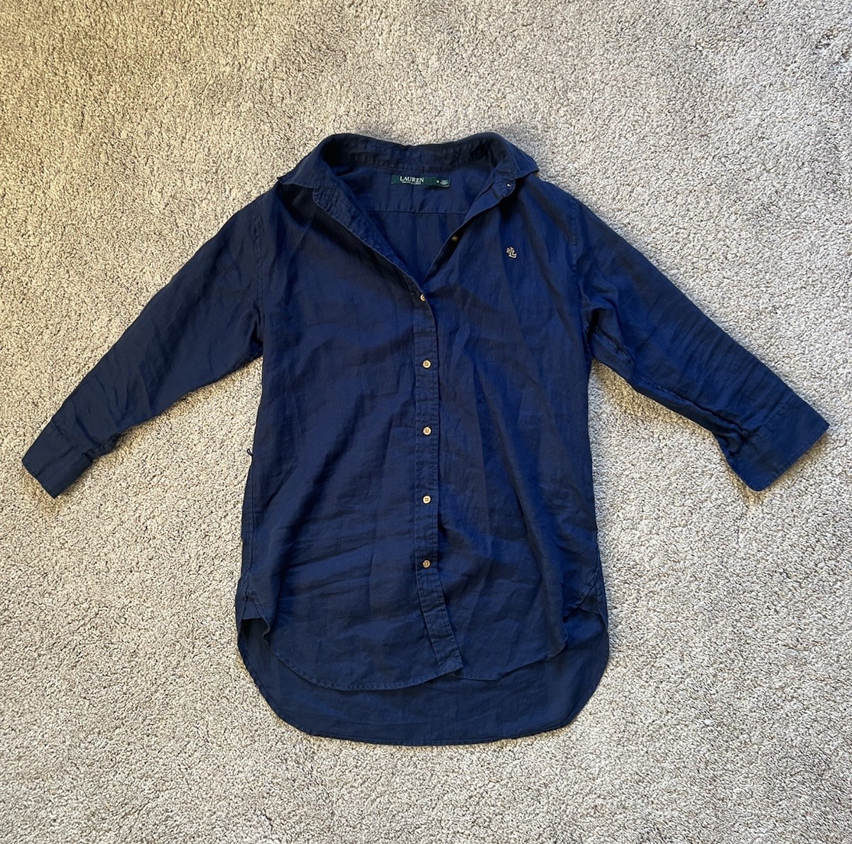 Lauren Ralph Lauren Women's Blue Cotton Jacket Size M Buttoned Long Sleeve