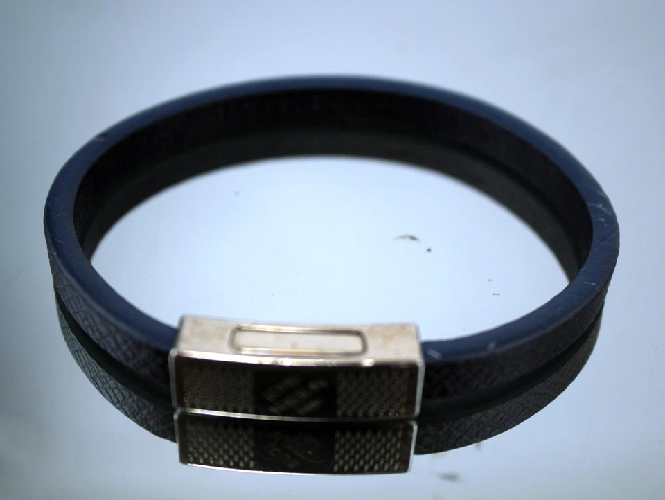LOUIS VUITTON Pulsera Metal Cuero Azul Marino Accesorios Buena España Auténtica Foto 4 de 4