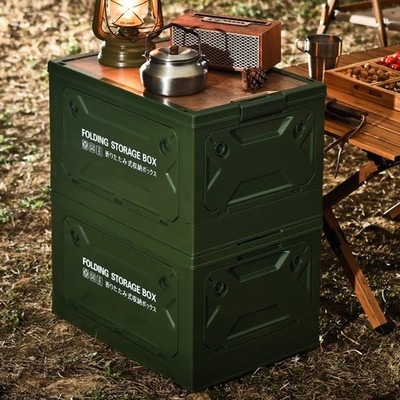 Camping Folding Storage Bin w/Cutting Board Lid & Wheels for Home Car RV 4 Doors
