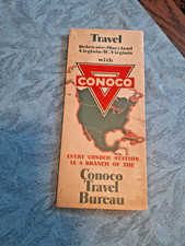 Carte routière de voyage vintage 1934 Conoco Delaware/Maryland/VA/West Va gasoil