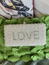 Beaded White Bridal Clutch Purse Bag 'love Design Pearl Embellished Chain Strap