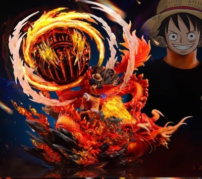 RanDian Studio One Piece Luffy vs Fire Dragon Statue in stock Painted H46.5 Led