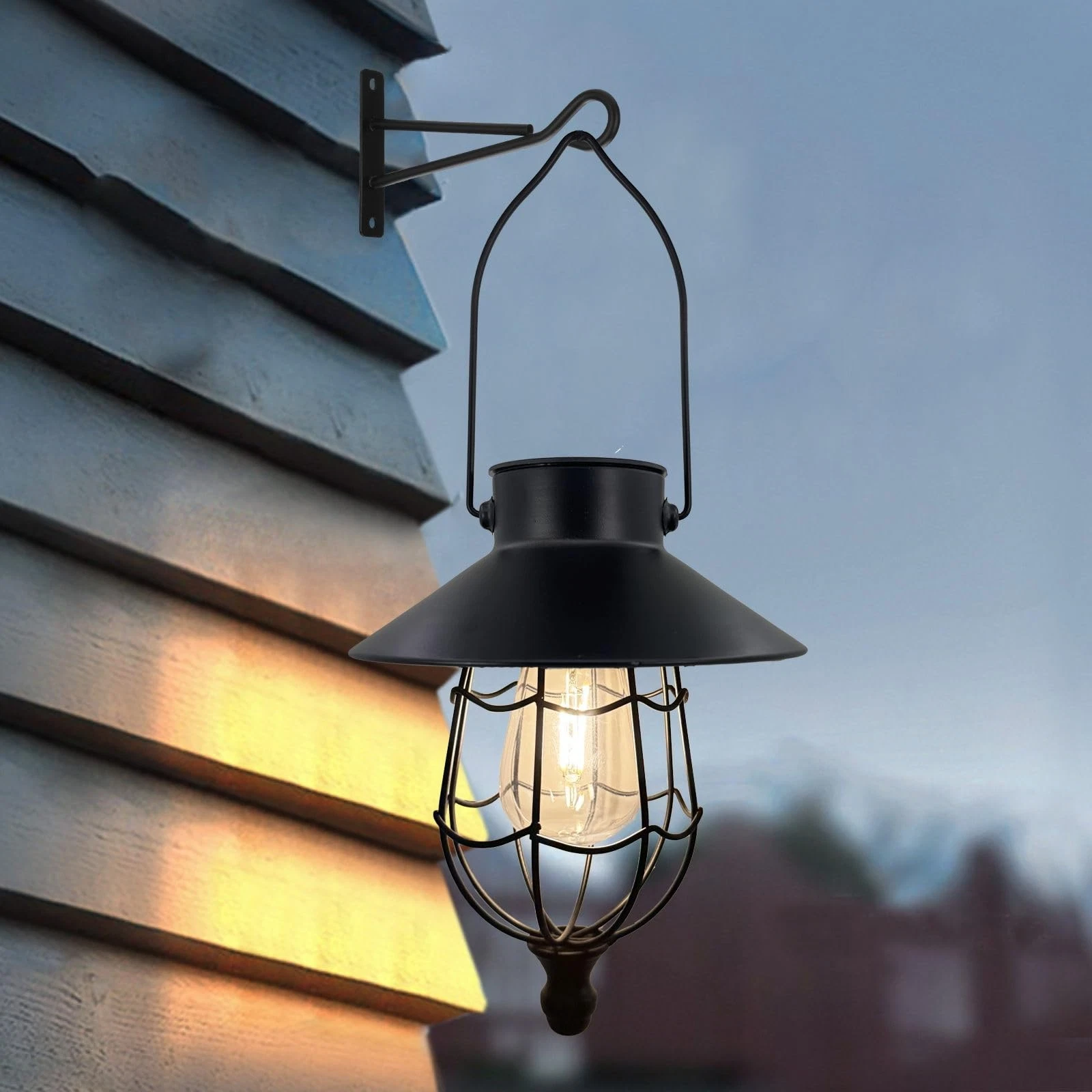 Solar Hanging Lantern Outdoor Waterproof, Black Metal Lanterns Warm White Sol...