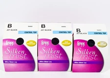 3 L'eggs Silken Mist Control Top Ultra Sheer Run Resistant Tights JET BLACK Sz B