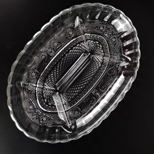 Vintage Premiere 4 Compartment Relish Dish Oblong Clear Glass Platter Appetizers - Picture 3 of 8