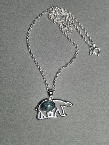 Greenstone Bear Pendant Michigan Chlorastrolite Silver Necklace Isle Royale Gem - Picture 12 of 12