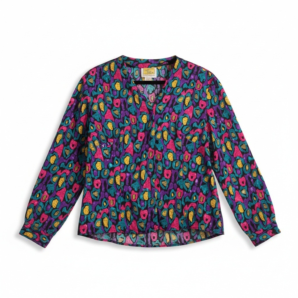 Notations Abstract Leopard Print Blouse, Pink Pur… - image 1