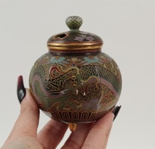 Antique Japanese Meiji-period Cloisonne Dragon Censer Incense Burner, NR 