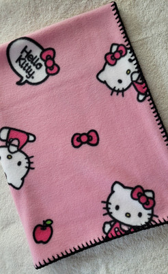 New Fleece Hello Kitty Pink Baby Blanket Approx. 30'' x 39'' with crocheted edge