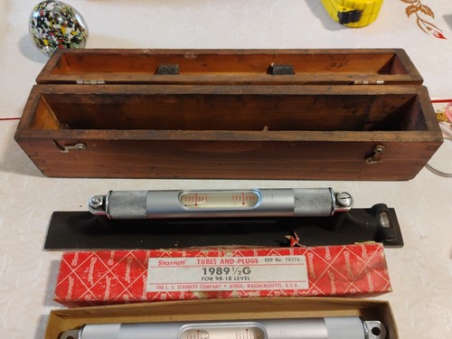 Vintage L S Starrett 98-14 Machinists Level with Veil And Original Wooden Box.