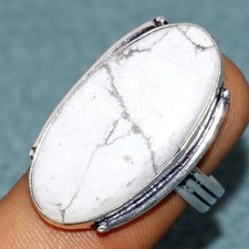 925 Silver Plated Howlite Ring US 10 Modern Design Fashion Forwarded Jewelry GW